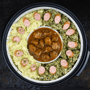 Hutspot + boerenkool + rookworst + gehaktballetjes