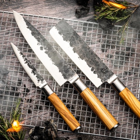 Drie-delig messenset forged olive