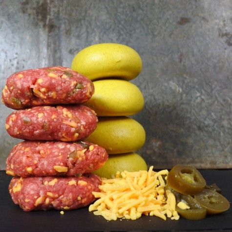 4 Miniburgers USA Cheddar Jalapeno met 4 broodjes