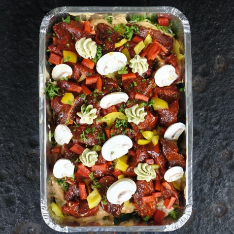 Ovenslee ossenhaaspuntjes in stroganoffsaus